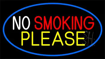 No Smoking Please With Blue Border LED Neon Sign