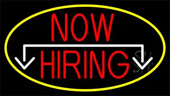 Now Hiring And Arrow With Yellow Border LED Neon Sign