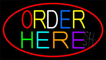Order Here With Red Border LED Neon Sign