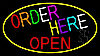 Order Here Red Open With Yellow Border LED Neon Sign