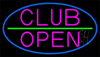 Pink Club Open With Blue Border LED Neon Sign