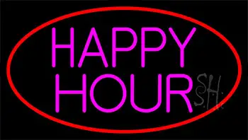 Pink Happy Hour With Red Border LED Neon Sign