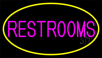 Pink Restrooms With Yellow Border LED Neon Sign
