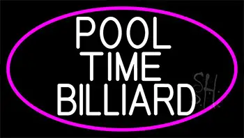 Pool Time Billiard With Pink Border LED Neon Sign