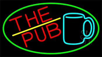 Pub And Beer Mug With Green Border LED Neon Sign