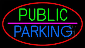 Public Parking With Red Border LED Neon Sign