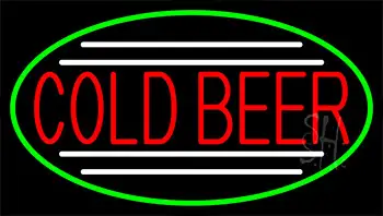 Red Cold Beer With Green Border LED Neon Sign