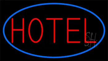 Red Simple Hotel With Blue Border LED Neon Sign