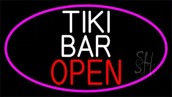 Tiki Bar Open With Pink Border LED Neon Sign