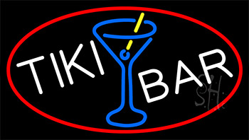 Tiki Bar Wine Glass With Red Border LED Neon Sign