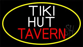 Tiki Hut Tavern With Yellow Border LED Neon Sign