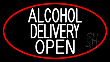 White Alcohol Delivery Open With Red Border LED Neon Sign