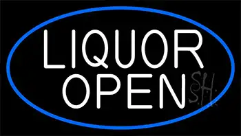 White Liquor Open With Blue Border LED Neon Sign