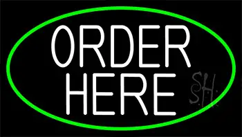 White Order Here With Green Border LED Neon Sign