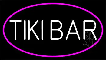 White Tiki Bar With Pink Border LED Neon Sign