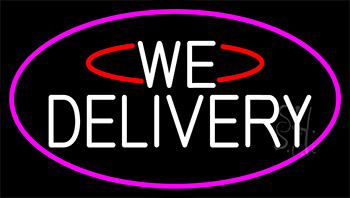 White We Deliver With Pink Border LED Neon Sign
