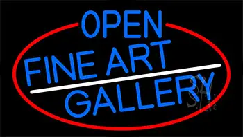 Blue Open Fine Art Gallery With Red Border LED Neon Sign