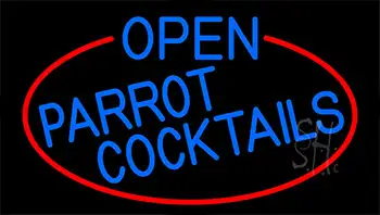 Blue Open Parrot Cocktails With Red Border LED Neon Sign