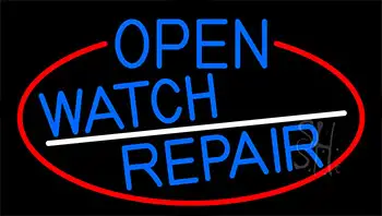 Blue Open Watch Repair With Red Border LED Neon Sign