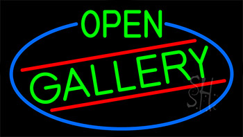 Green Open Gallery With Blue Border LED Neon Sign