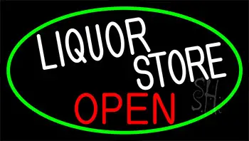Liquor Store Open With Green Border LED Neon Sign