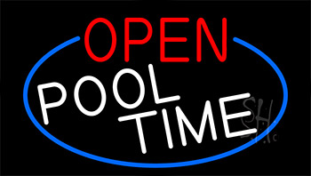 Open Pool Time With Blue Border LED Neon Sign