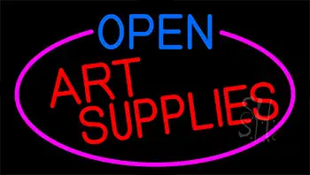 Open Art Supplies With Pink Border LED Neon Sign