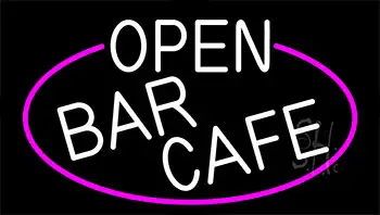 Open Bar Cafe With Pink Border LED Neon Sign