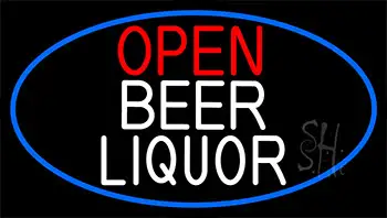 Open Beer Liquor With Blue Border LED Neon Sign