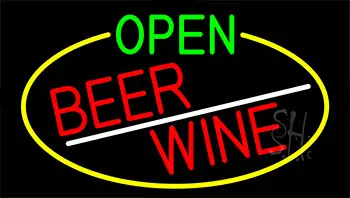Open Beer Wine With Yellow Border LED Neon Sign