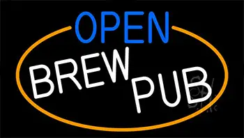 Open Brew Pub With Orange Border LED Neon Sign