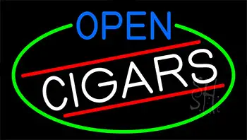 Open Cigars With Green Border LED Neon Sign