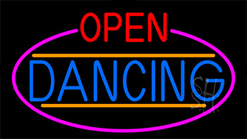 Open Dancing With Pink Border LED Neon Sign