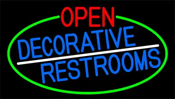 Open Decorative Restrooms With Green Border LED Neon Sign