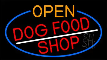 Open Dog Food Shop With Blue Border LED Neon Sign