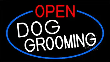 Open Dog Grooming With Blue Border LED Neon Sign