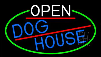 Open Dog House With Green Border LED Neon Sign