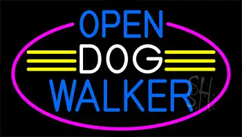 Open Dog Walker With Pink Border LED Neon Sign