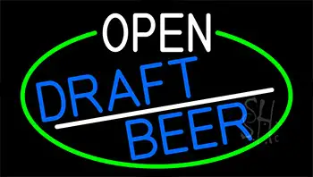 Open Draft Beer With Green Border LED Neon Sign