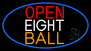 Open Eight Ball With Blue Border LED Neon Sign