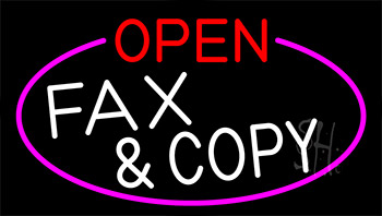 Open Fax And Copy With Pink Border LED Neon Sign