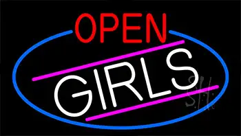 Open Girls With Blue Border LED Neon Sign