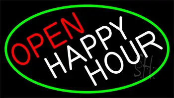 Open Happy Hour With Green Border LED Neon Sign
