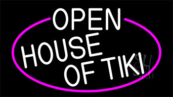 Open House Of Tiki With Pink Border LED Neon Sign