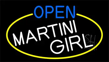 Open Martini Girl With Yellow Border LED Neon Sign