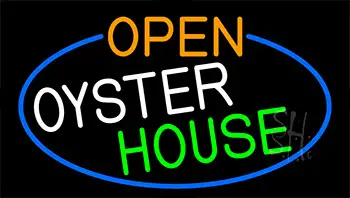Open Oyster House With Blue Border LED Neon Sign