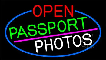 Open Passport Photos With Blue Border LED Neon Sign