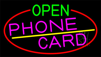 Open Phone Card With Red Border LED Neon Sign