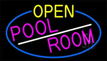 Open Pool Room With Blue Border LED Neon Sign