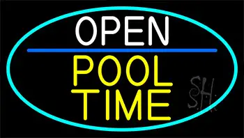 Open Pool Time With Turquoise Border LED Neon Sign